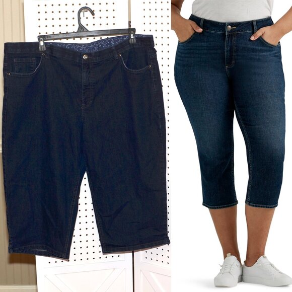 Plus Size 24W Faded Glory Super Dark Wash Denim Relaxed Fit Capri Jeans - Picture 1 of 10